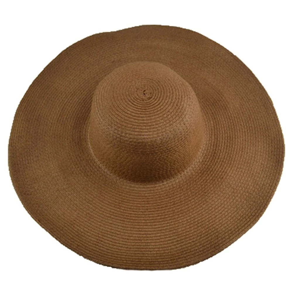 Hawaiian Summer Beach Floppy Hat Solid Color Women Wide Brim Straw Sun Cap