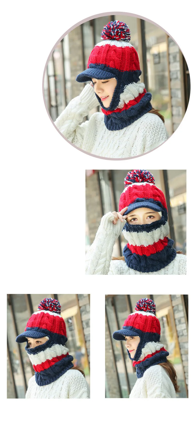 Новинка, Skullies Beanies, женская вязаная шапка, шарф, женские зимние шапки, помпоны, капот, теплая Балаклава, маска, много цветов, Шапка-бини