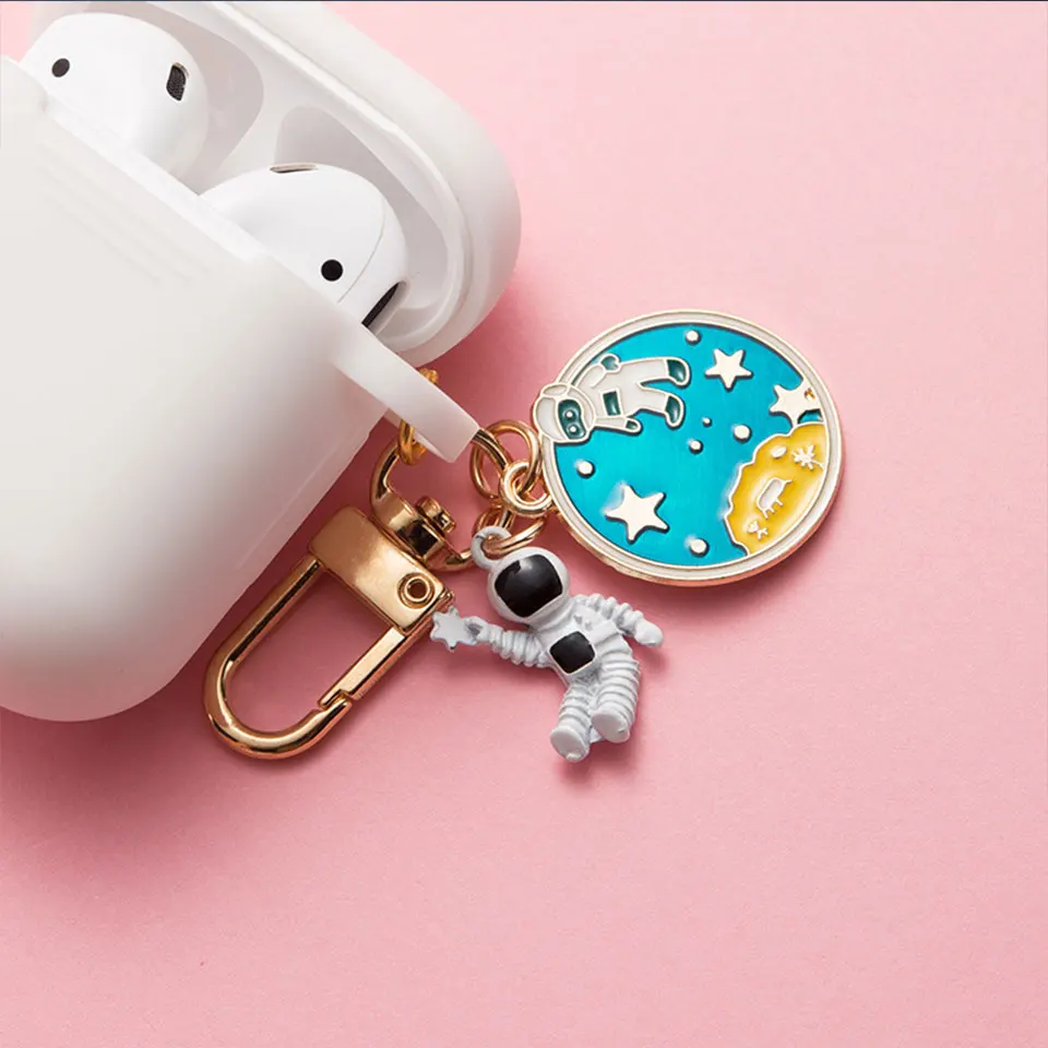 Силиконовый чехол в стиле ретро с космонавтом для Apple Airpods 1, 2, аксессуары, защитная крышка, чехол для гарнитуры, чехол для наушников, кольцо для ключей - Цвет: white