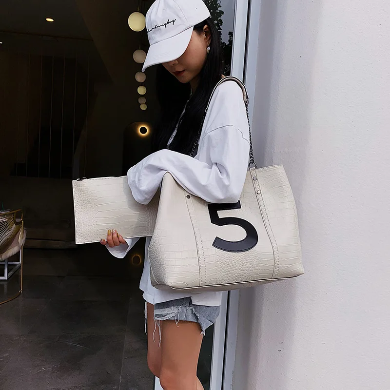 

Women 5 Print Handbag and Purse 2019 Autumn New Luxury Brand Large Shoulder Bag Alligator Pattern Tote Bag Designer Shopping Bag