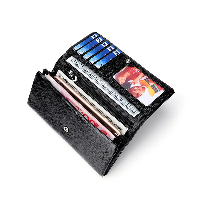 

HUGWISER Litchi Pattern Wallet Grain Head Leather Workplace Style Lady Purse Fashion Casual Leather Handbag Imposing Manner