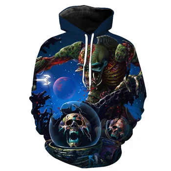 

foreign trade Skull Demon printing with cap pocket insert men's fashion with hat men's clothes Blouse hoodies