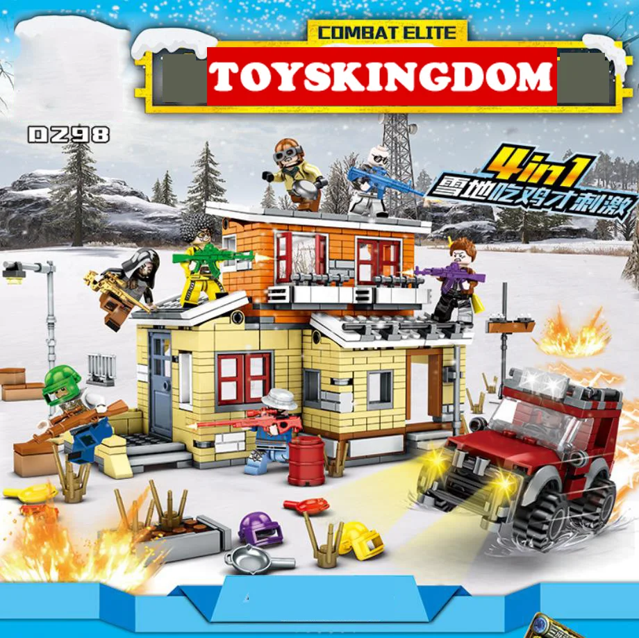 

Military Game PUBG MOC scene batisbricks 4in1 Snowfield building Battlefield block army figures jeep weapon gun brick toys