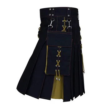 

2020 Utility Kilt Hybrid Shorts Skirts Fashion Vintage Kilt For Men's Scottish Traditional Retro Pattern Bandage Patchwork Skirt