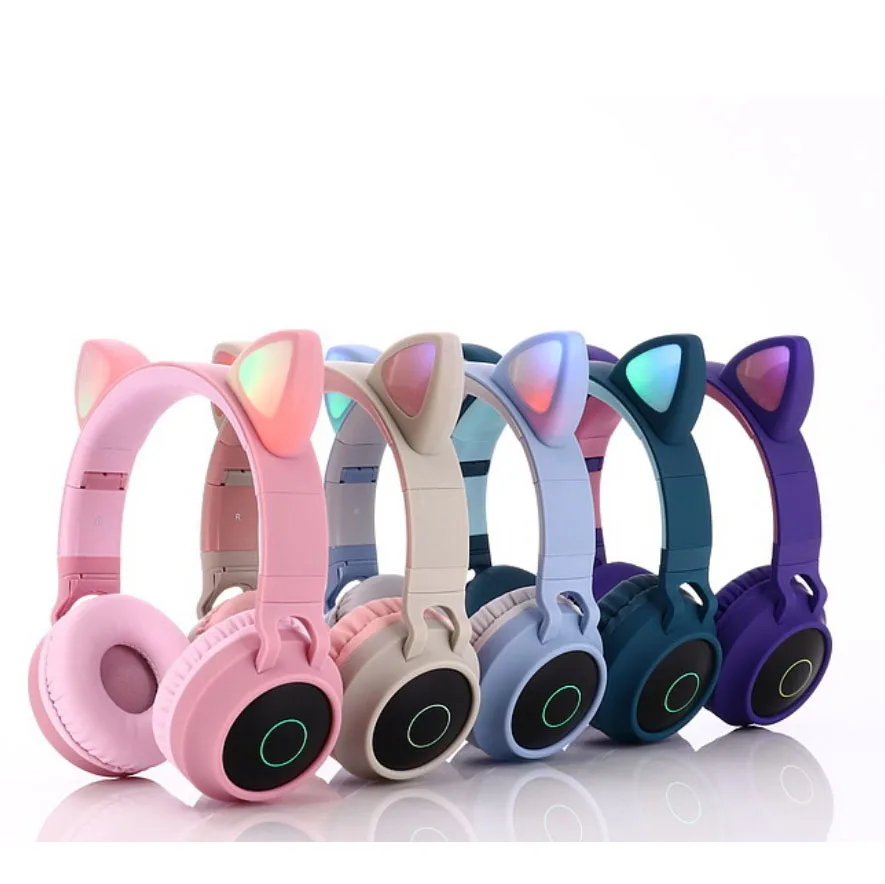 

Multi Color LED Cat Ear Noise Cancelling Headphones Bluetooth 5.0 Kids Student wireless Earphone TF Card 3.5mm Plug W/ Mic D1
