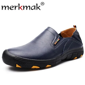 

Merkmak Mens Loafers Slip On Men's Hiking Outdoor Leather Shoe Men's Casual Shoes Breathable Big Size Footwear Men Travel shoes