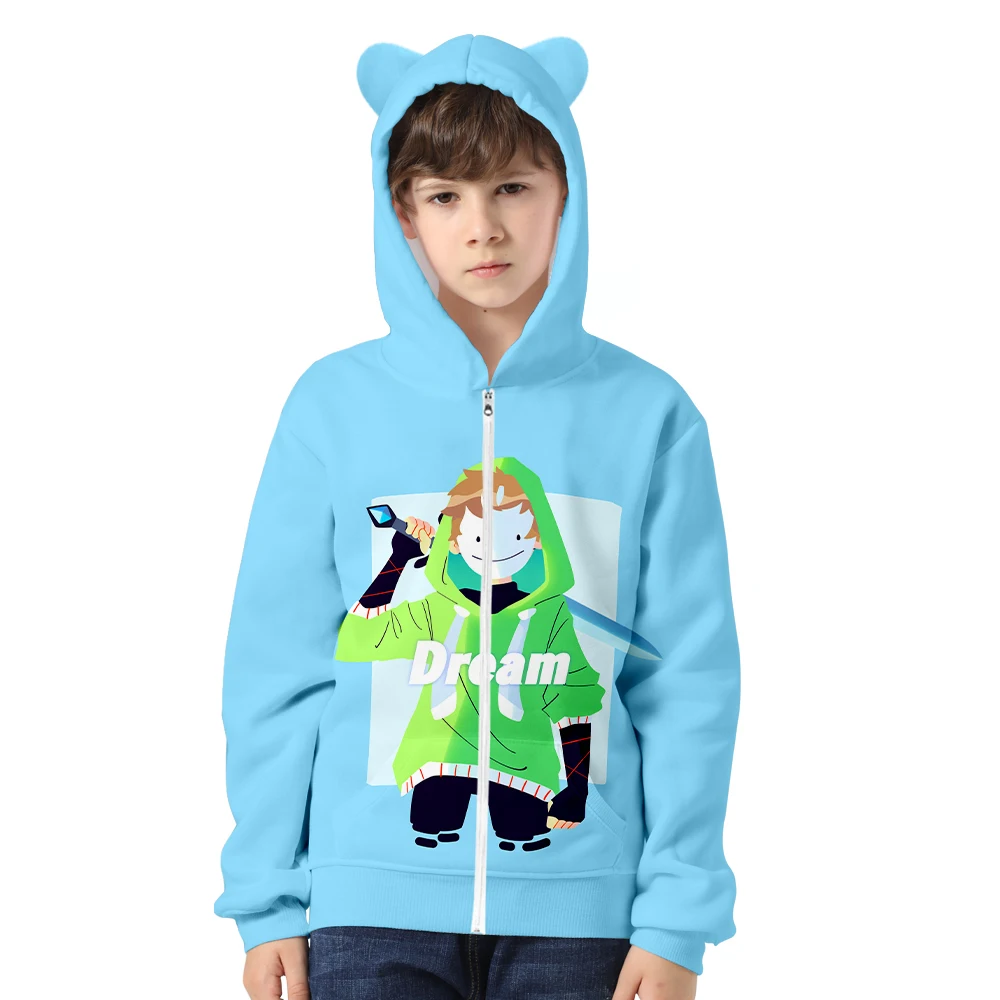 DreamwastakenF Zipper Hoodies Cat Ear Hoodie Sweatshirt Fashion 3D Printed Long Sleeve Coat Harajuku Cartoon Children's Clothing