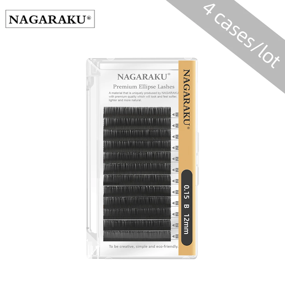 NAGARAKU 4 trays Flat Ellipse Eyelash Extension split tips ellipse shaped Soft Natural Matte False eyelash Faux mink 12 lines | Красота и
