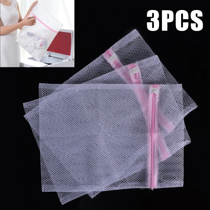 

3pcs White Polyester Zipped Wash Bags Laundry Mesh Net Bra Sock Underwear Washing Machine Clothes Protection Bag 40cm x 30cm