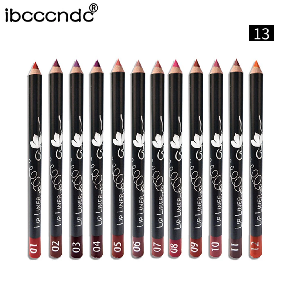 12pcs IBCCCNDC стойкий карандаш для губ телесный губная помада-карандаш прочный водонепроницаемый матовый лайнер сексуальный для макияжа, косметика для губ - Цвет: 12pcs
