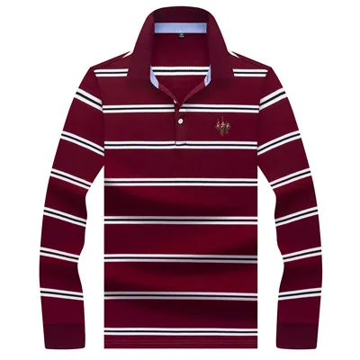 Новое поступление, брендовая мужская рубашка поло с 3D вышивкой, полосатая Мужская рубашка поло с длинным рукавом, высокое качество, хлопковая рубашка поло - Цвет: 6615-RED