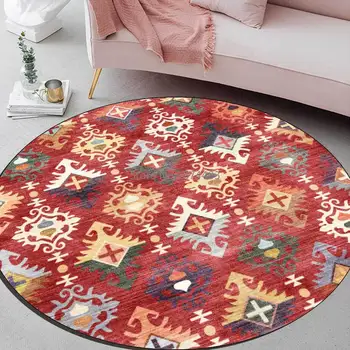 

American Geometric Moroccan Ethnic Style Red Living Room Bedroom Hanging Basket Chair Round Floor Mat Carpet