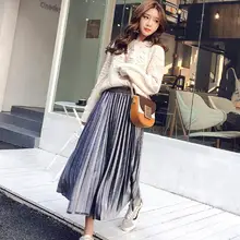 Новинка, весенне-осенняя Женская Однотонная юбка с высокой талией, бархатная эластичная Женская юбка миди, свободная винтажная плиссированная юбка DC698