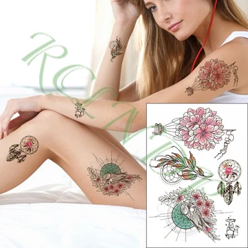 

Waterproof Temporary Tattoo Sticker flower balloon Totoro ethnic jewelry rose bird feather Fake Tatto Flash Tatoo for girl Men
