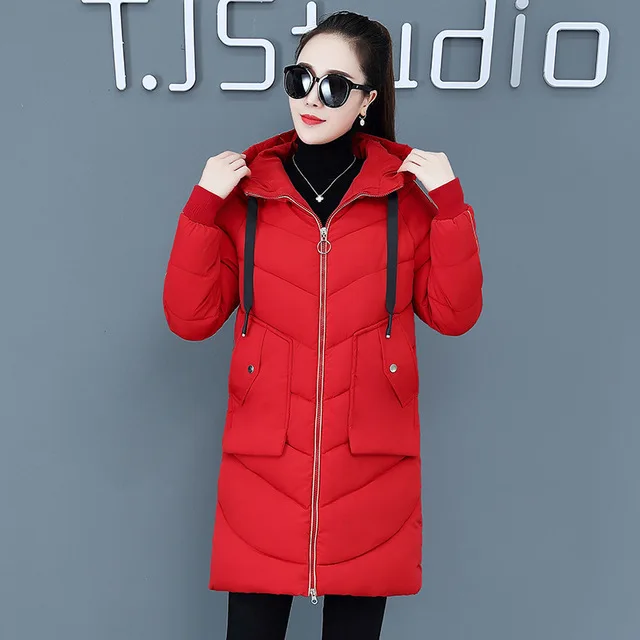 Новинка, модная ветрозащитная непромокаемая зимняя куртка, Женская хлопковая стеганая верхняя одежда, стоячий воротник, с капюшоном, женское длинное пальто, Повседневная парка - Цвет: red