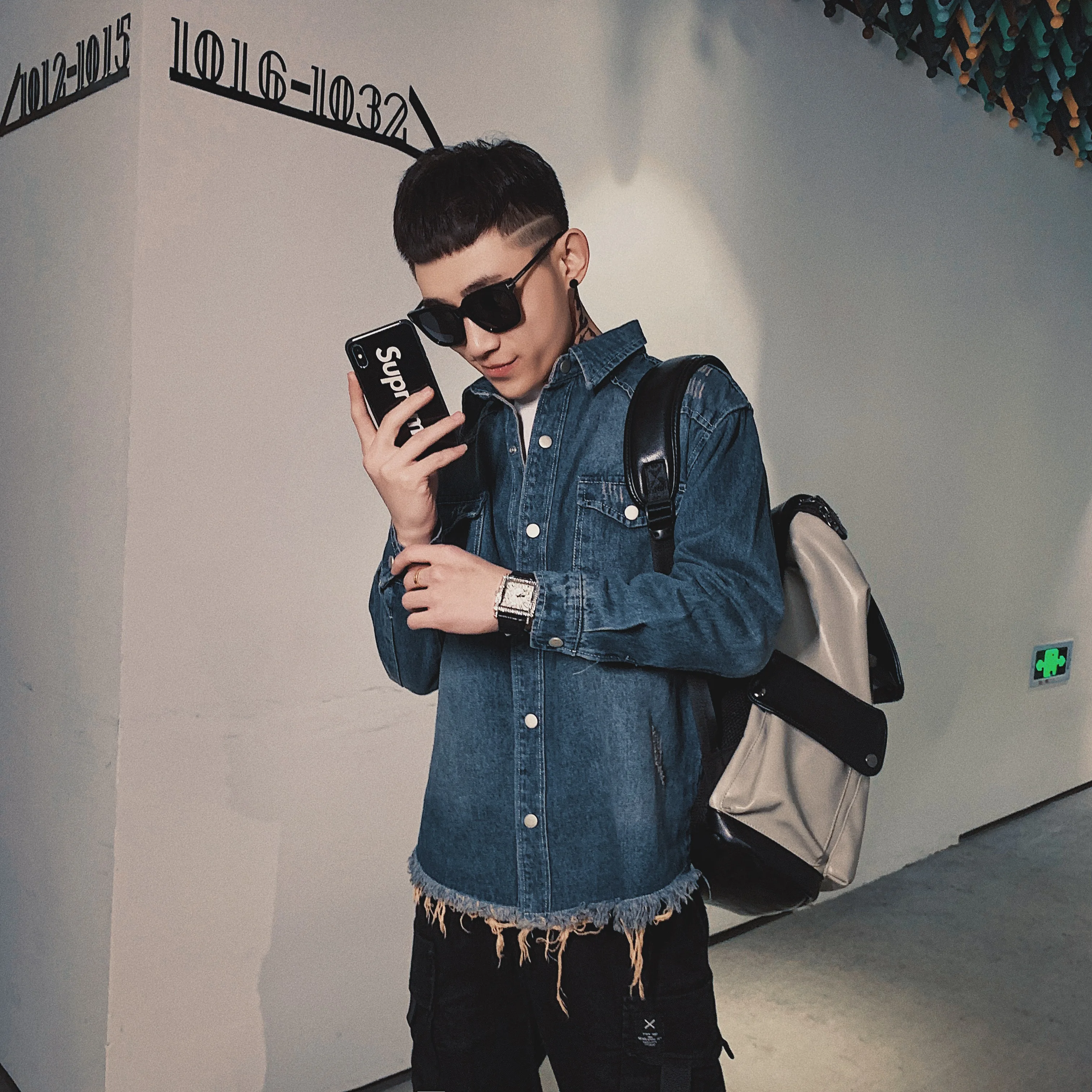 

Spring denim jacket on blue lapel large size casual jacket jacket denim