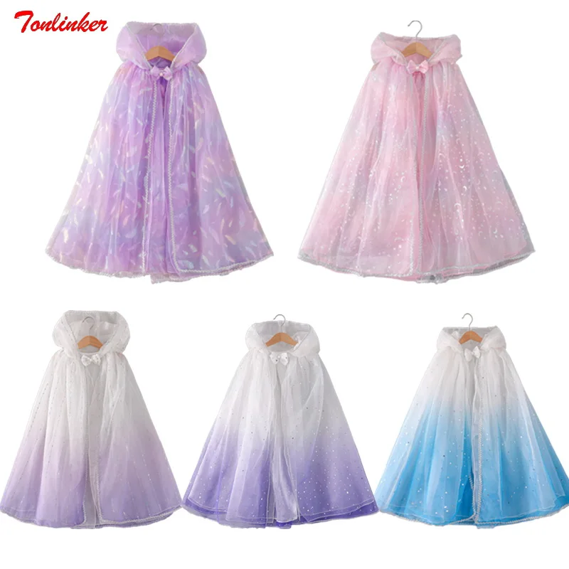 

2021 Girls Sequin Hooded Cloak Princess Accessory Cape Kids Full Length Long CapeHalloween Mantle Girls Summer Dress Up