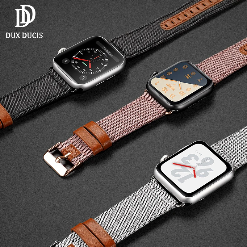 DUX DUCIS ремешок из натуральной кожи для Apple Watch 38 мм 40 42 44 холст нейлоновый манжет