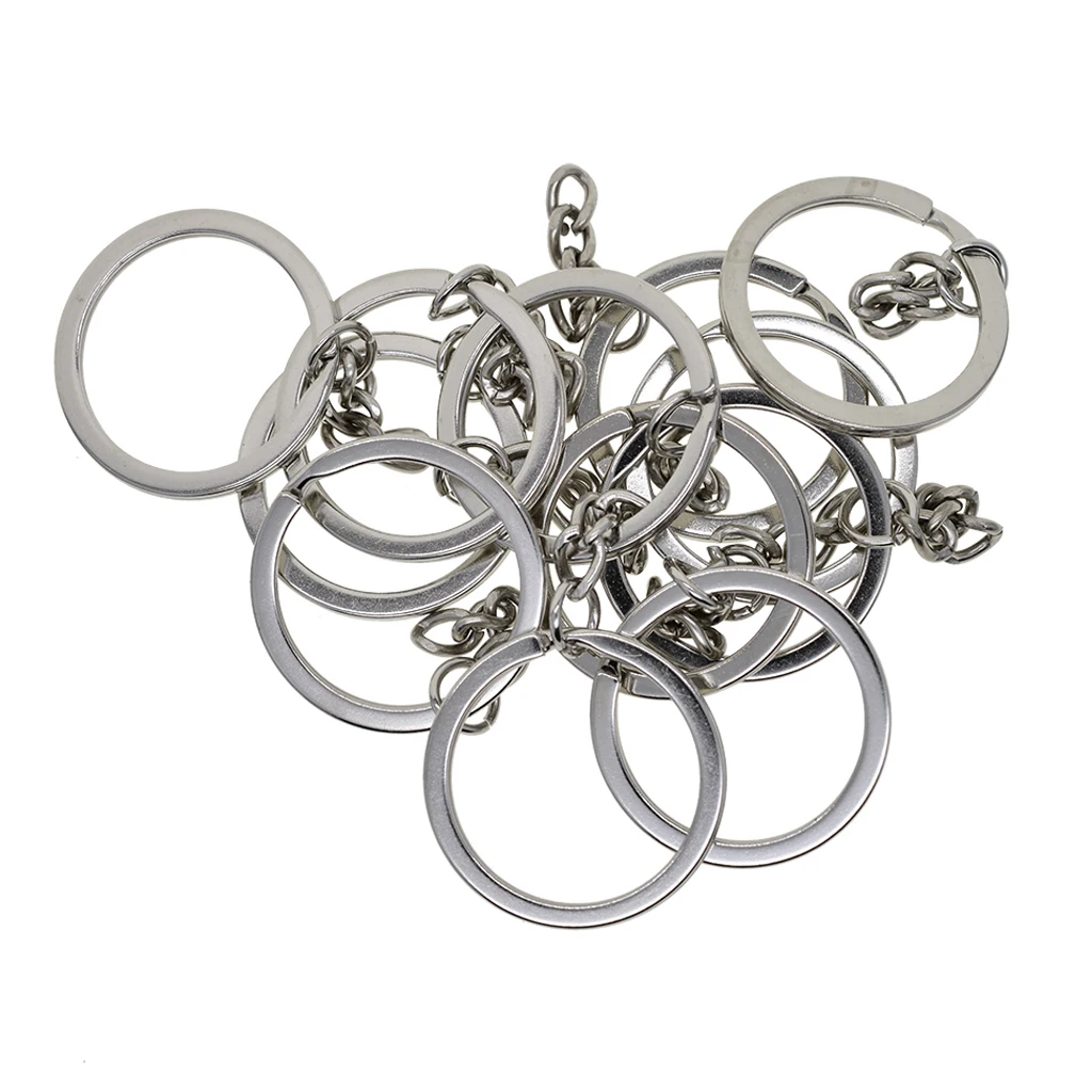 12pcs Split Ring Keychain Key Fob Connector 4 Link Chain Key Ring silver color DIY Home Car Key Chains Bag Parts Accessories