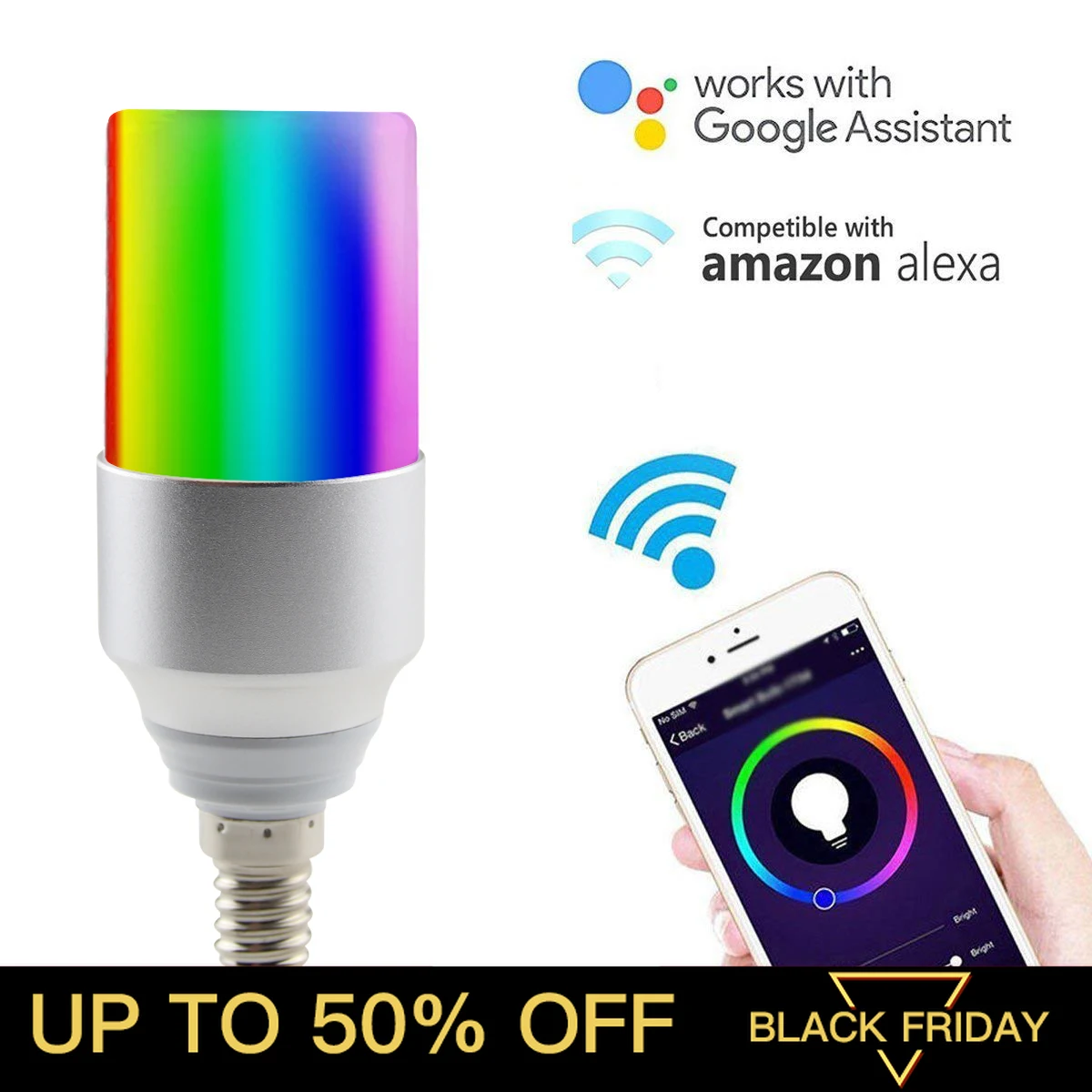 

FRENKEVER E14 WiFi Smart LED Light Cylindrical Light Dimmable RGB Light Bulbs Smart Remote Control Work with Alexa Google Home