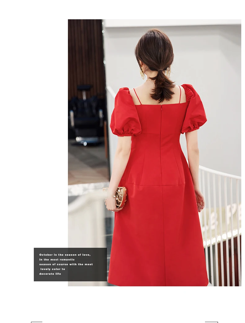 YIGELILA/Новое поступление; красное платье с квадратным воротником и короткими рукавами; платье принцессы трапециевидной формы с пышными рукавами; платье до середины икры в стиле ампир; 65351