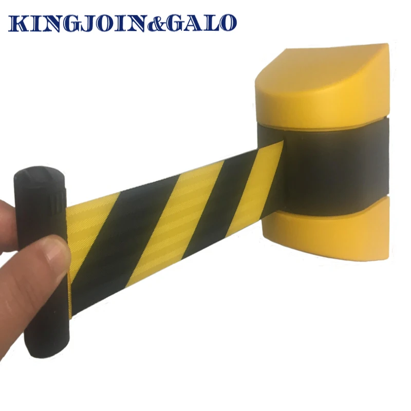 2 Pcs 2m Wall Mount Retractable Ribbon Belt Stanchion Queue Barrier Post Black Yellow
