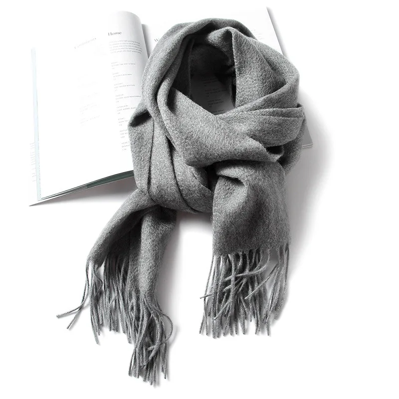 Внутренняя монгольская шерсть шарф дамский завод пятна пары общий осень и зима шарф утолщенный кашемир однотонного цвета шарф - Цвет: grey