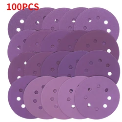 Papel de lija de 100 piezas, 5 pulgadas, 125mm, 8 agujeros, discos de lijado de gancho y bucle, lijadora púrpura, papel de lija húmedo y seco, 60 10000 de grano, surtido