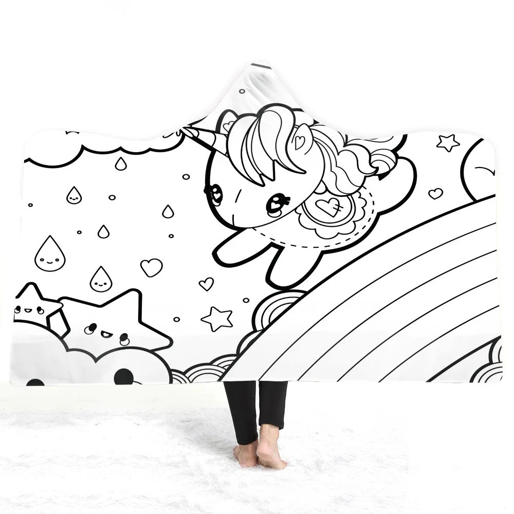 Новая мода единорог с капюшоном одеяло толстые теплые мультфильм милые Фланелевые Одеяло с шляпой супер мягкие Волшебные Cloakfor