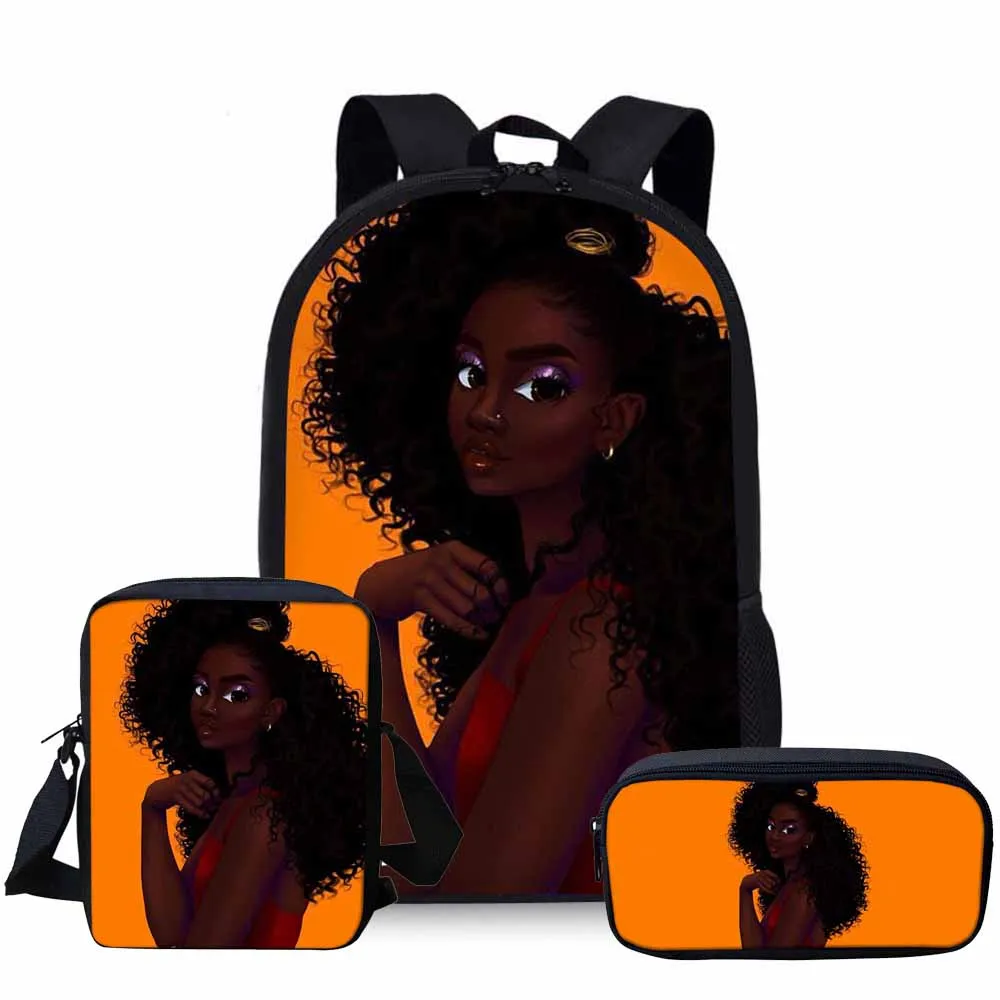 YQ3986CEK Cusotm Print Black Art Afro Lady Printing School Bags for Kids 3pcs School Bag Set Children African Girl Pattern School Backpack - Цвет: YQ3986CEK