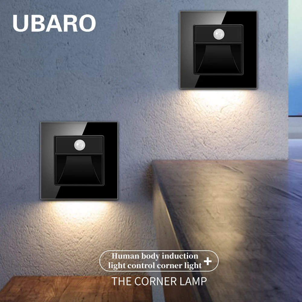 Ubaro Painel de Vidro Temperado Parede Sensor Luz Varanda Corredores Escadas Indução Corpo Humano Pir Movimento Led Lâmpada Passo Ac100240v