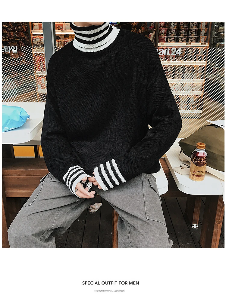 Privathinker, мужские осенние зимние пуловеры, полосатый свитер, мужская повседневная трикотажная Корейская одежда, мужская модная водолазка, свитер