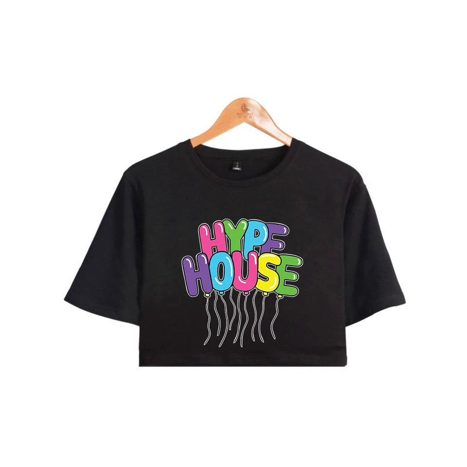 Футболка унисекс с надписью The Hype House топ открытым пупком круглым вырезом большие