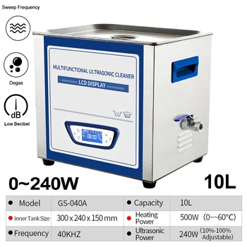 Buy GENENG 10L 240W Ultrasonic Cleaner Low Noise Degas Sweep Frequency Heated Timer Stainless Steel For Motherboard Auto Parts