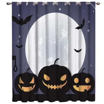 

Halloween Themed Giant Moon And Glowing Pumpkins Window Treatment Hardware Sets Curtain