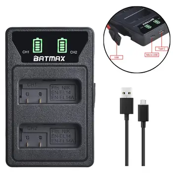 

Batmax EN-EL14 EN-EL14A EL14 New LED USB Dual Charger withType C Port for Nikon D5200 D3100 D3200 D5100 P7000 P7100