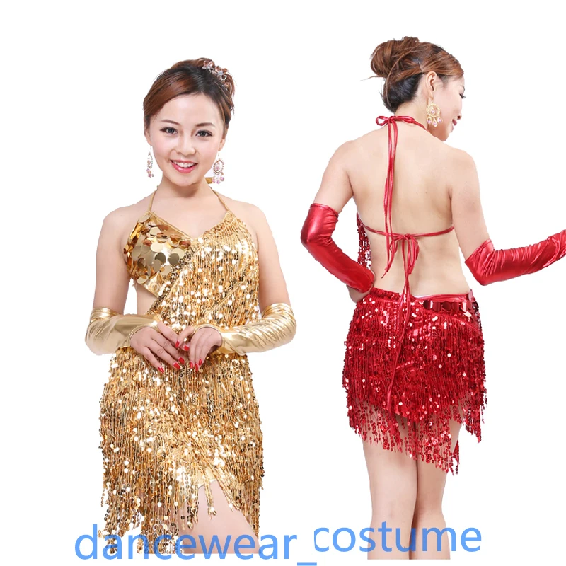 

Women Sexy Party Ballroom Latin Tango Modern Jazz Samba Salsa Dance Dress Skirt Adult Strap Sequin Fringe Tassel Skirt 9Color