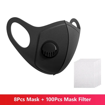 

100+8 PCS Filter Fashion Washable Reusable Mask Anti Pollution Mouth Respirator Dust Masks Cotton Unisex Mouth Muffle Black
