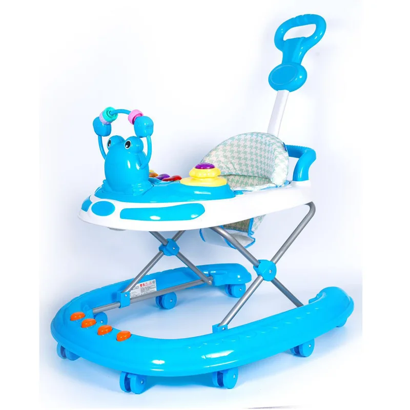 blue Infant Child Baby Walker Trolley 6/7-18 Months Anti-Falling Multi-functional Folding Scooter with Music Toy Car - Цвет: blue