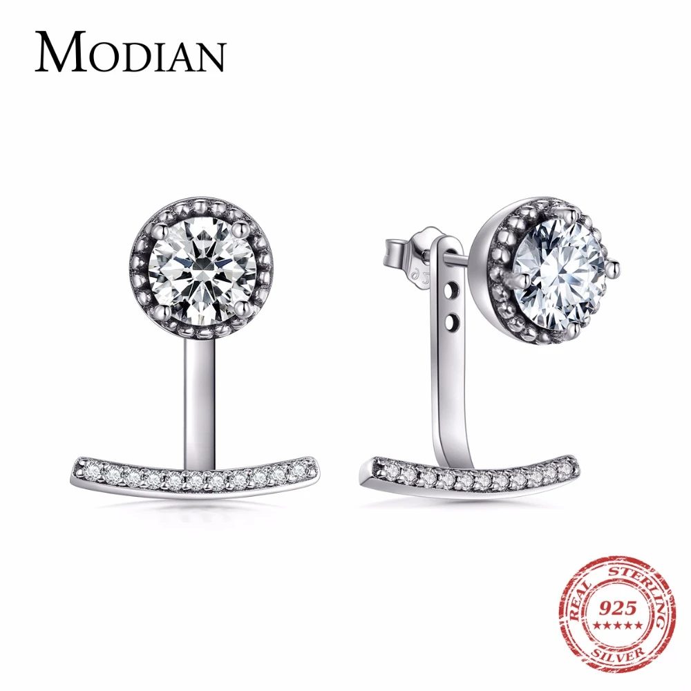 Modian, высокое качество, 6Ct, прозрачные, CZ, модные, настоящее 925 пробы, серебряные серьги-гвоздики, Искрящиеся, классические, винтажные, для женщин, ювелирные изделия