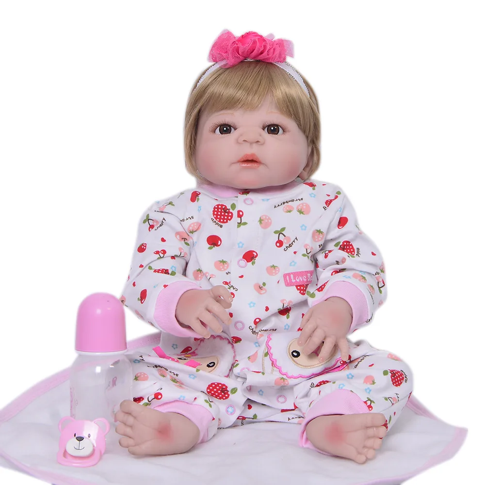 brown eyes doll 57 см в высоту для детей старше 3 лет, имитация куклы, мягкий силиконовый материал, мягкие милые светлые комбинезоны, женская кукла - Цвет: brown eyes doll