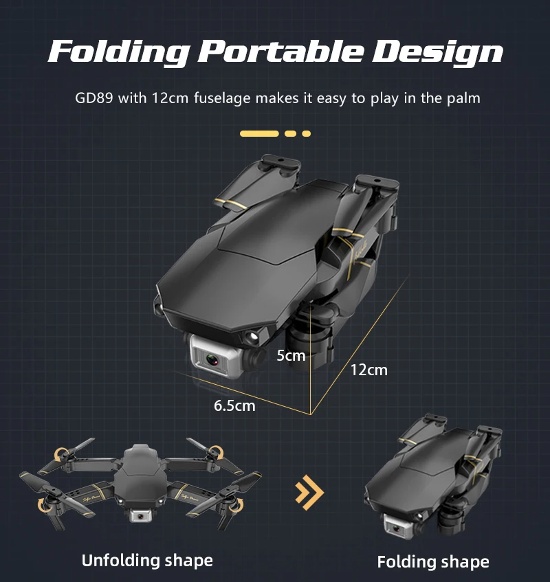 Drone com Grande Modo de Espera Presente para Crianças Novo Drone Wifi Fpv Angular hd 4 k 1080 p Câmera Altura rc Dobrável Quadcopter 2020 Gd89 4 p câmera altura modo de espera rc