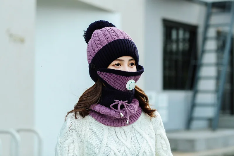 Hat female winter Heating mask neck cap Thickened ear protector knitted cap Korean version riding cap for women/men