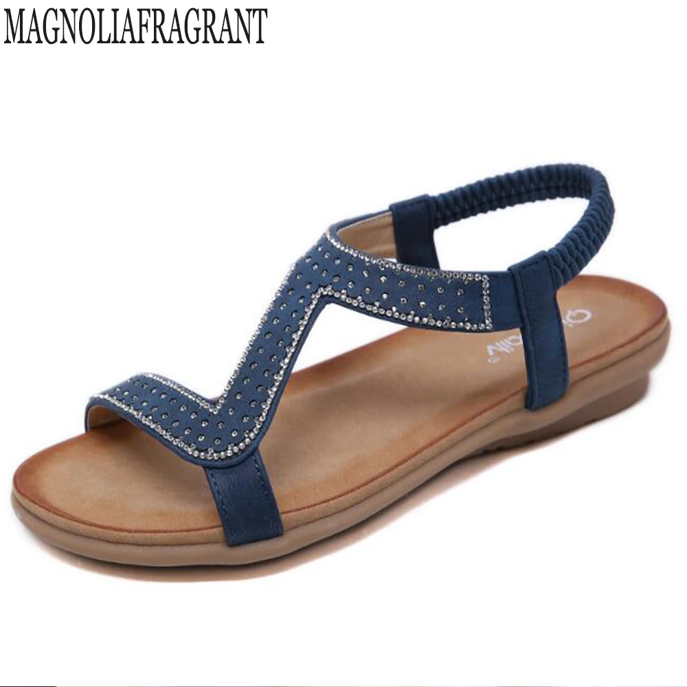 

new Bohemian summer Women's sandals seaside holiday non-slip soft bottom beach shoes women's diamond flat sandals Female hy350