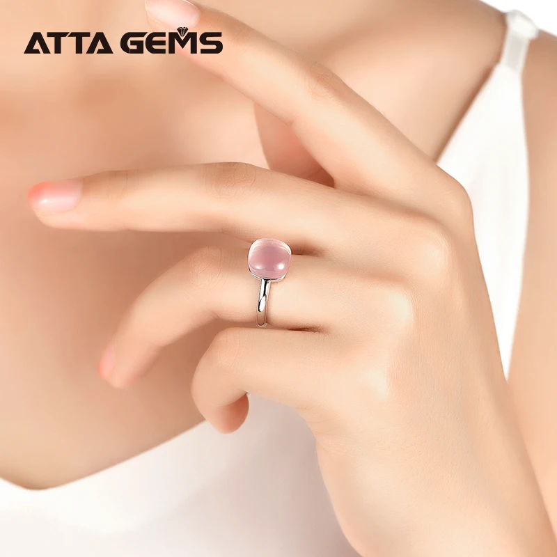 Натуральный розовый кварц серебро Женская кольцо светло розовый 6,8 карат Природный Кристалл Романтический стиль для леди обручение