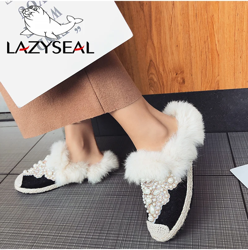 LazySeal/ г. Зимняя женская обувь на натуральном меху женские ботинки с бусинами на плоской подошве