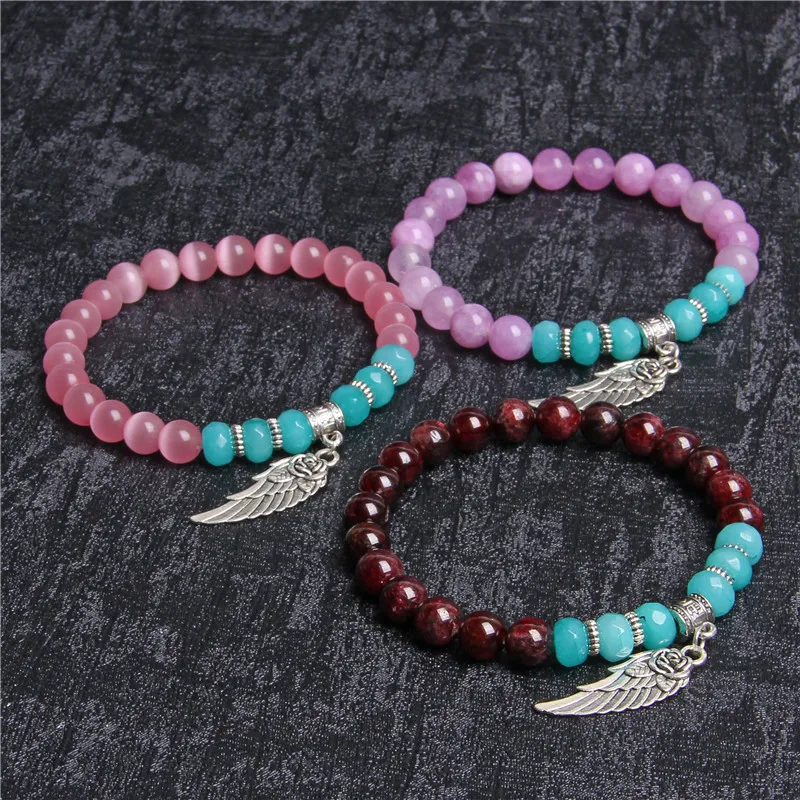High Quality Wings Bracelet Natural Stone Garnet Bracelets Homme Femme Charms 8MM Men Strand Beads Yoga Women pulseras | Украшения и