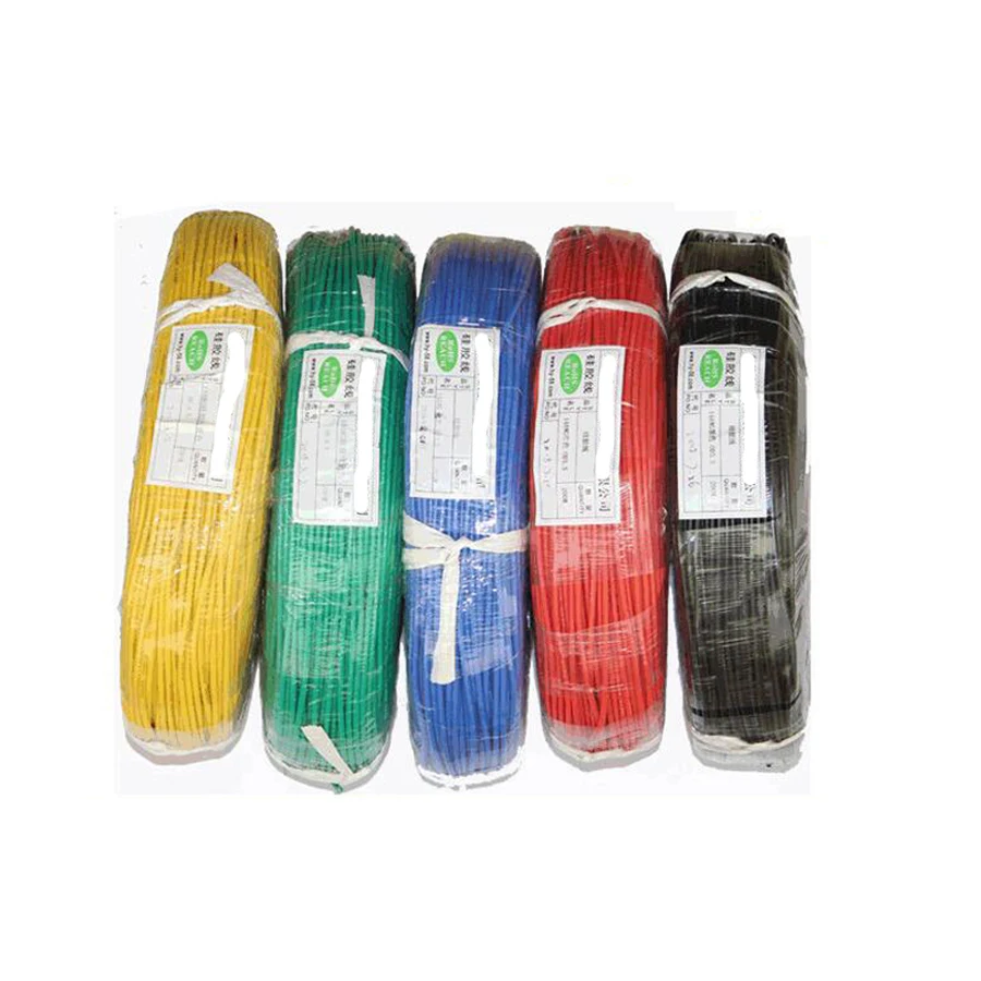 5M Silicone Rubber Electric Copper Wire 30 28 26 24 22 20 18 16 14 12 11 10 9 8 7 6 AWG Soft Flexible DIY Lamp Lighting Cable