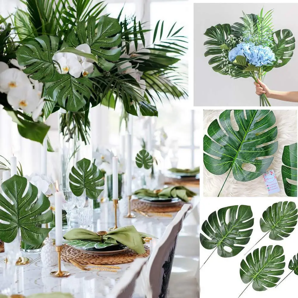 

12pcs Artificial Turtle Leaf Table Mat Decor Placemat Simulation Plant Leaves for Hawaiian Tropical Jungle Party Home Decoration