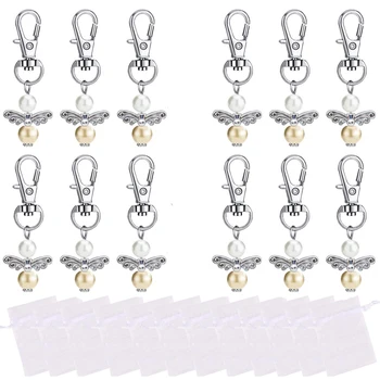 

20pcs Mesh Storage Bag For Guests Metal Home Decor Angel Wings DIY Keychain Set Baptism Pendants Unisex Wedding Party Birthday